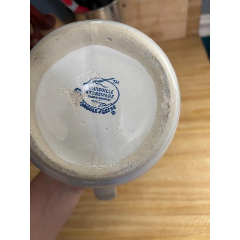 Louisville Stoneware Gaggle of Geese Creamer Pitcher Blue Grey Plaid Farmhouse